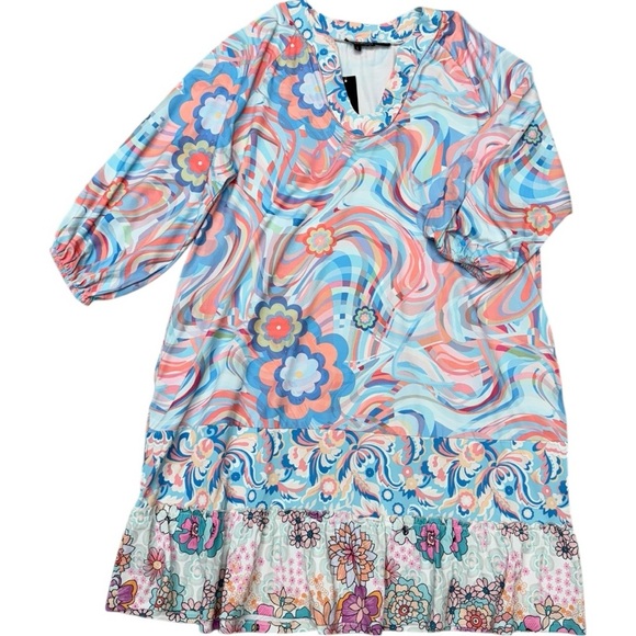 Tolani Collection Ginger Swirl Dress Size Large, NWT V-Neck and Ruffle Hem - Picture 12 of 13